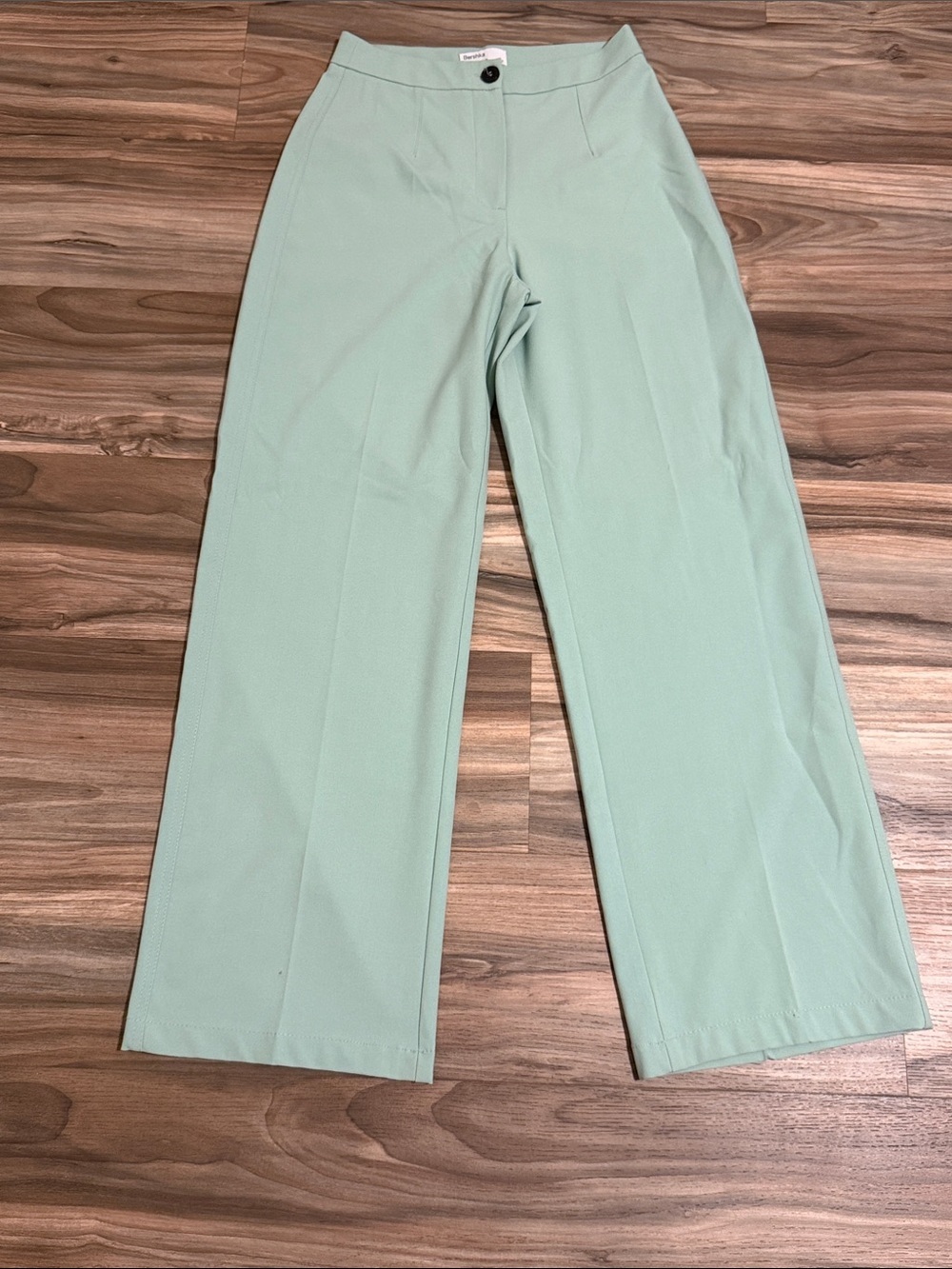Bershka Wide Leg Dad Tailored Trousers Sage Green Pleated Women’s Sz. 6 Classic